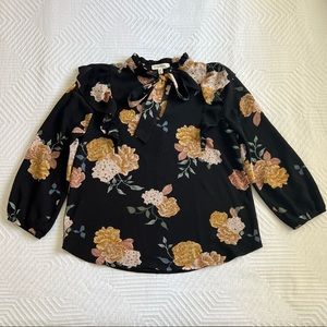 Monteau - medium - floral print tie neck ruffle blouse